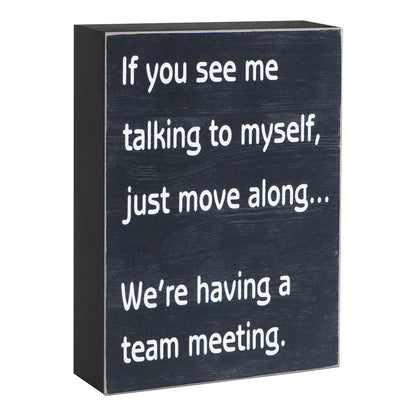 Esur Funny Office Desk Decor Wood Box Sign - Home Office Decorations Supplies for Women - Cute Cubicle Desk Accessories