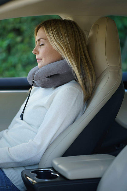 TRAVELREST Nest Neck Pillow Travel Essentials - Memory Foam Pillow and Patented Design, Support for Long Flights, Travel Accessories, Comfortable and Compact, Washable, Attaches to Luggage - Gray