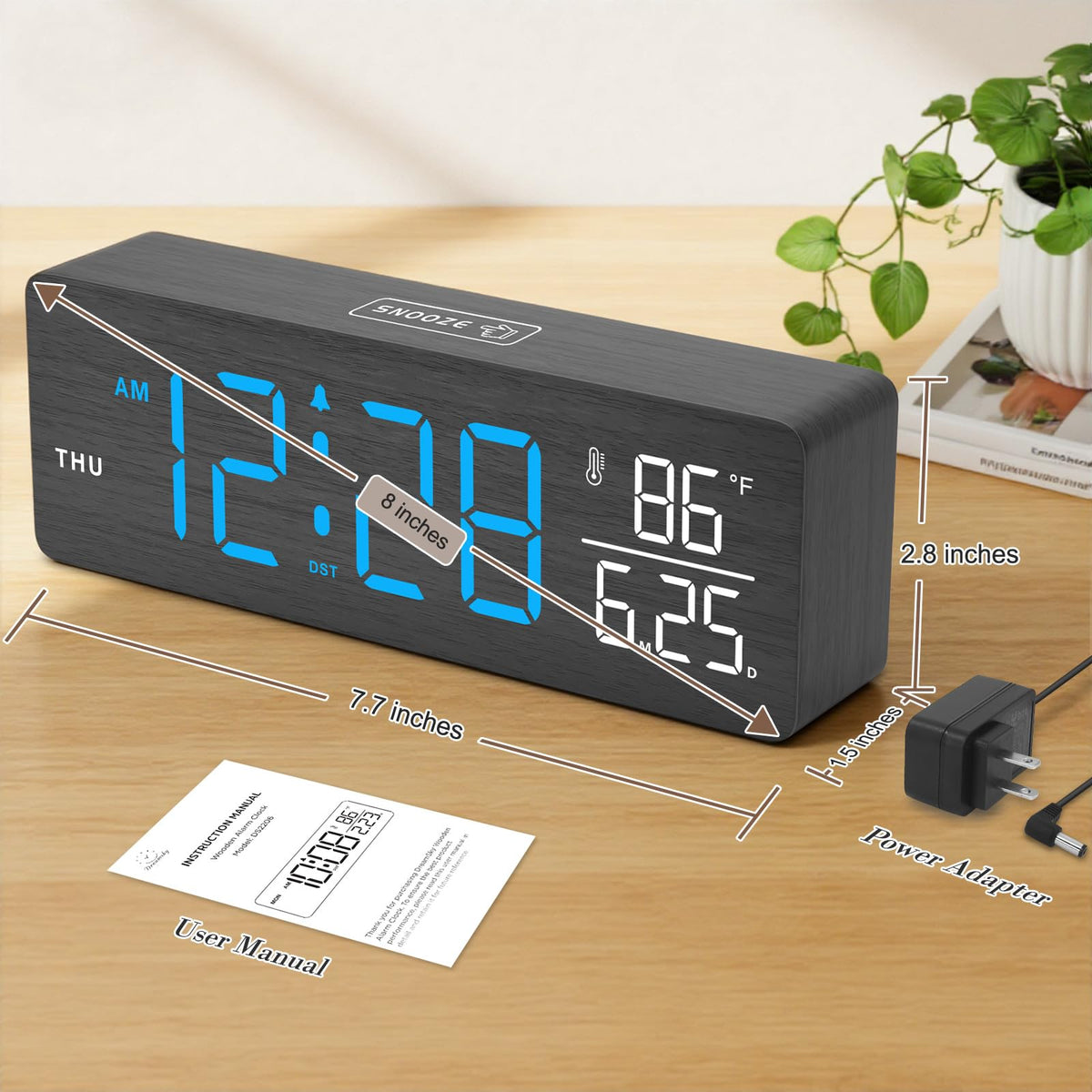 DreamSky Wooden Digital Alarm Clock with Date & Day of Week for Bedroom