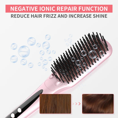 Hair Straightener Brush Straightening Brush Ceramic 2-in-1 Ionic Straightening Brush with Anti-Scald Feature,MCH 20s Fast Heating up, 170℉-450℉,LCD Display, Dual Voltage