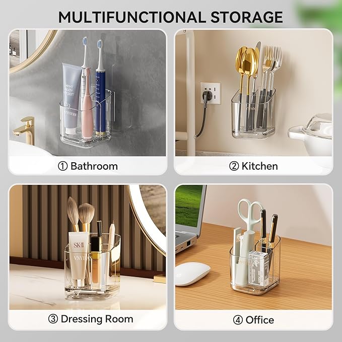 Toothbrush Holders for Bathrooms, 3 Slots Detachable Electric Toothbrush Holder