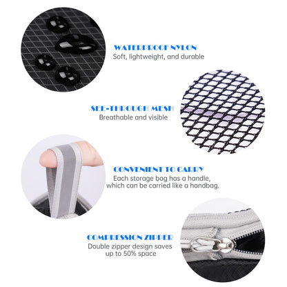 NiHome 7PCS Compression Packing Cube Set Expandable Mesh Travel Bag Luggage Organizers with Electronic Cable Cord Charger Organizer Drawstring Bag for Trip Home Storage Travel Gear Accessories (Black)