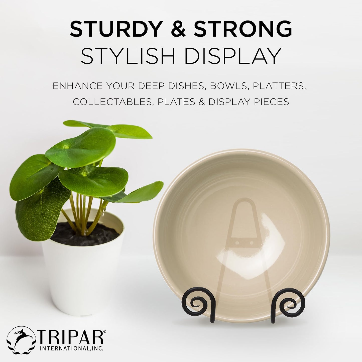 TRIPAR Decorative Scroll Rack, Large Black Display (4.5 Inch Depth) - Functions as Wall Rack or Tabletop Easel - Lightweight and Durable - Showcase Beautiful Plates, China, Artwork and More