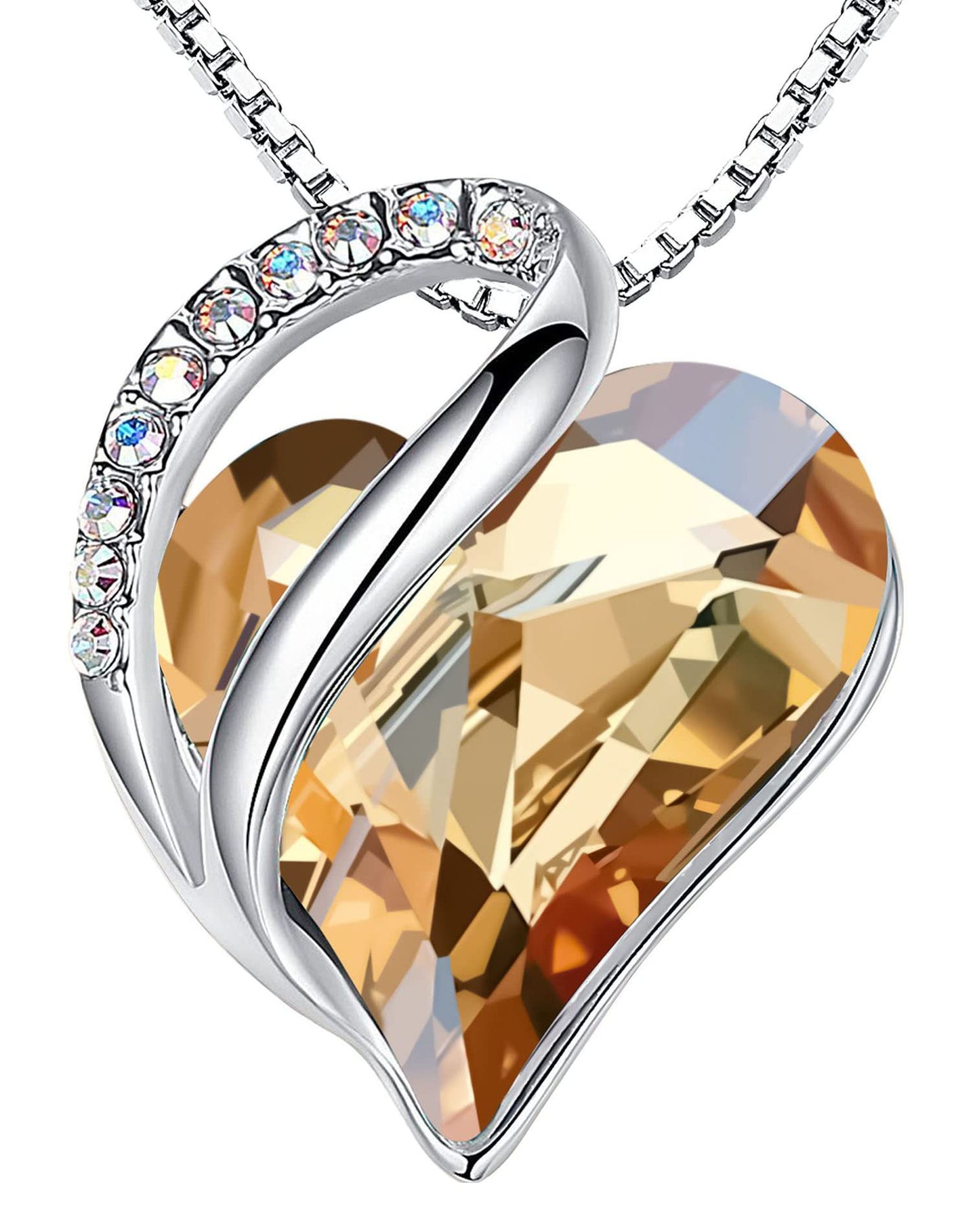 Leafael Valentine's Day Gift Necklaces for Women, Infinity Love Birthstone Heart Crystal Pendant, Birthday Anniversary Jewelry for Wife, Mom, and Her, Silver Plated, 18" + 2" Adjustable Chain