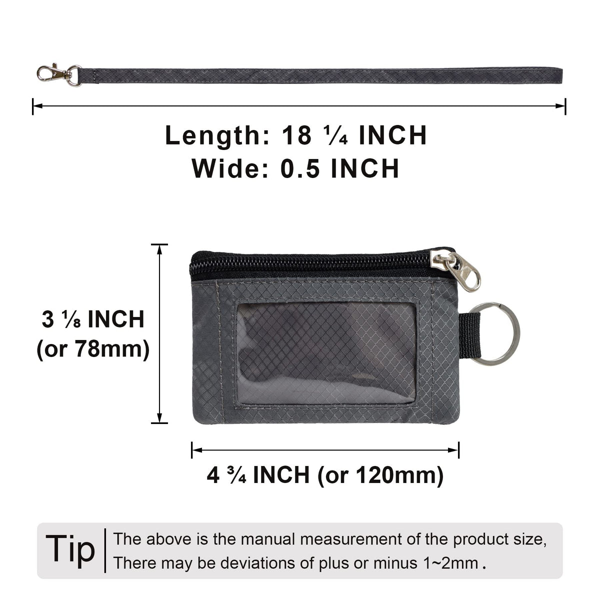 CHENSPRX Minimalist RFID Blocking Small Wallet with ID Window,WaterResistant Zip Id Case Wallet with Lanyard Keychain for Cards,Cash,Travel,Women,Men (DarkGrey)