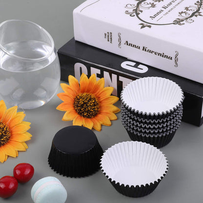 URATOT 100 Pieces Foil Metallic Cupcake Liners Muffin Wrappers Foil Baking Cups Muffin Paper Cases, Black