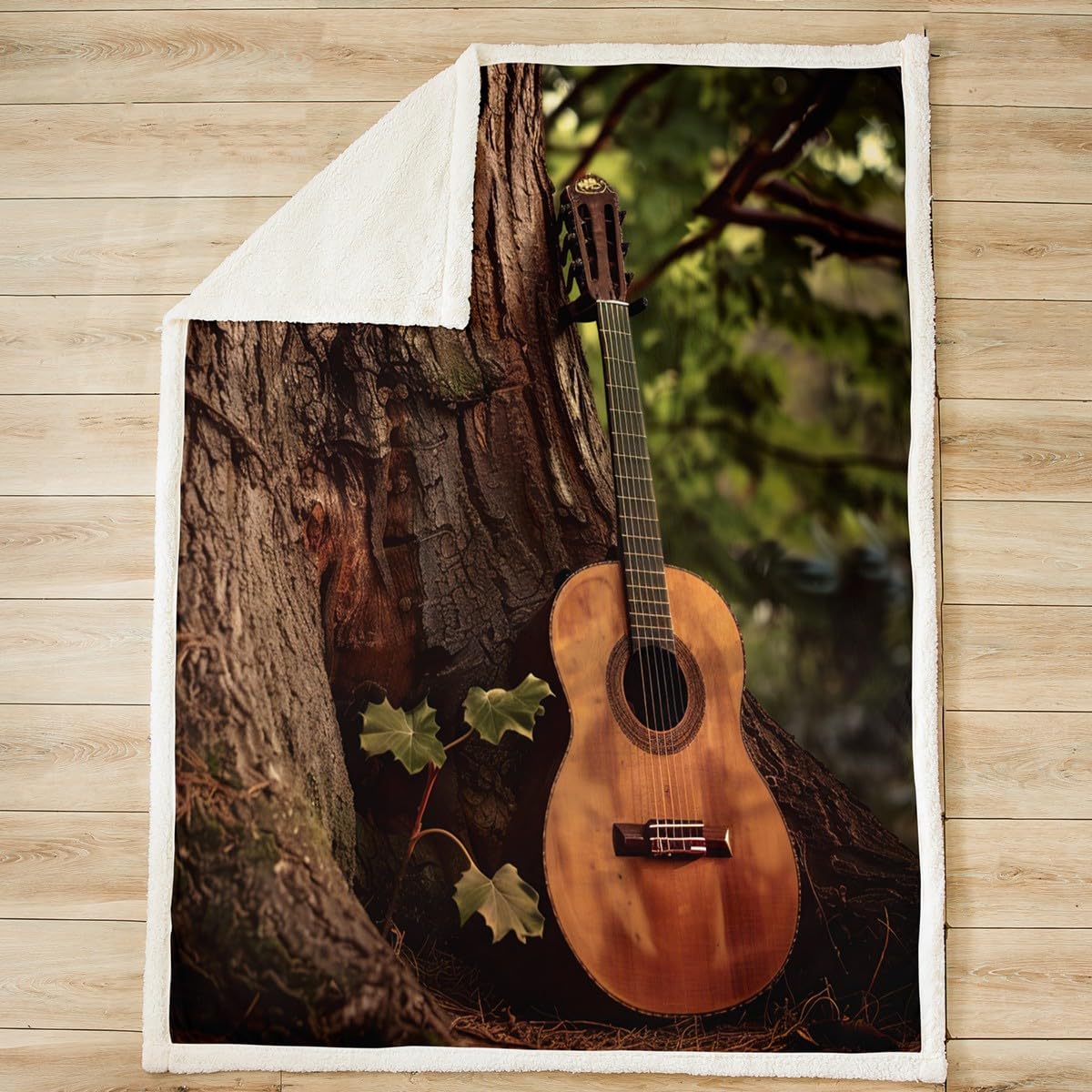 Guitar Music Themed Plush Throw Blanket - 50"x60" Sherpa Retro Guitar Instruments Print Warm Fuzzy Blanket for Sofa Couch Decor