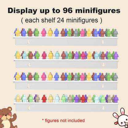 ACRYDECOR 4Pack Acrylic Minifigure Display Case Holds Up to 96 Figures, Wall Mount Acrylic Floating Shelf Display With Brick Building Baseplates