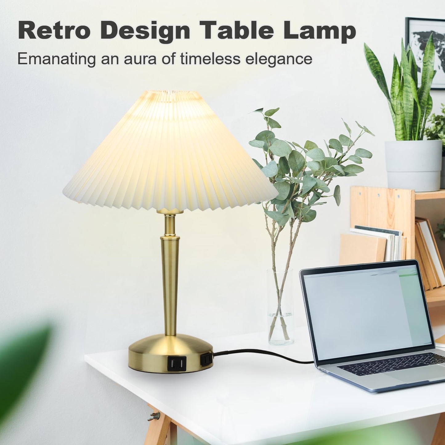 Touch Bedside Table Lamp - Modern Small Lamp for Bedroom Living Room Nightstand, Desk lamp with Fabric Lamp Shade, Warm LED Bulb, 3 Way Dimmable, Simple Design Mother's Day Gifts (Gold)