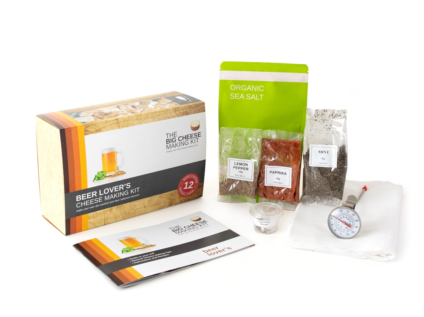 The Big Cheese Beer Lover's Cheese Making Kit - Make Cypriot-Style Cheese & Ale-Washed Squeaky Curds at Home - 12 Batches with Vegetarian Rennet & Recipe Book