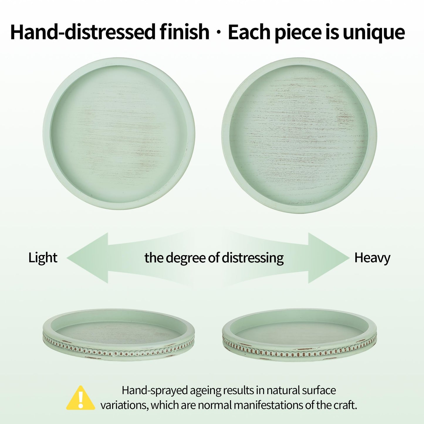 Hanobe Sage Green Tray Decor: Round Decorative Tray for Coffee Table Centerpiece - Wooden Candle Plate Holder for Rustic Farmhouse Home Living Room Kitchen Counter