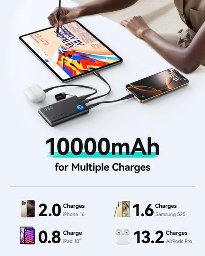 INIU Power Bank, 45W PD Lightest 10000mAh Portable Charger, USB C in&Out Fast Charging Battery Pack, Mobile Phone Powerbank Compatible with iPhone 17 16 15 14 13 Samsung S22 S21 Google iPad etc