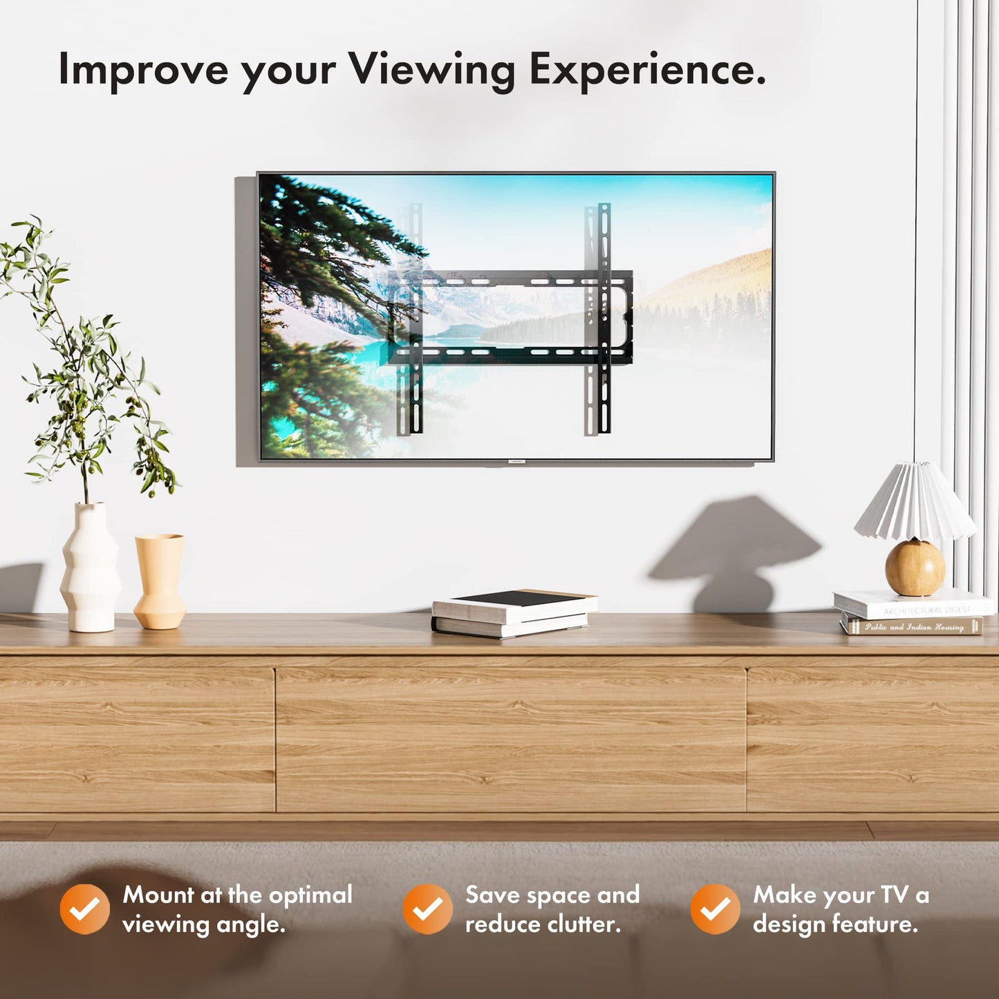 VonHaus TV Wall Bracket for 32-75" Screens, Ultra-Slim TV Bracket with Spirit Level, Flat to Wall Mount, 55kg Capacity, Max VESA: 400x400mm