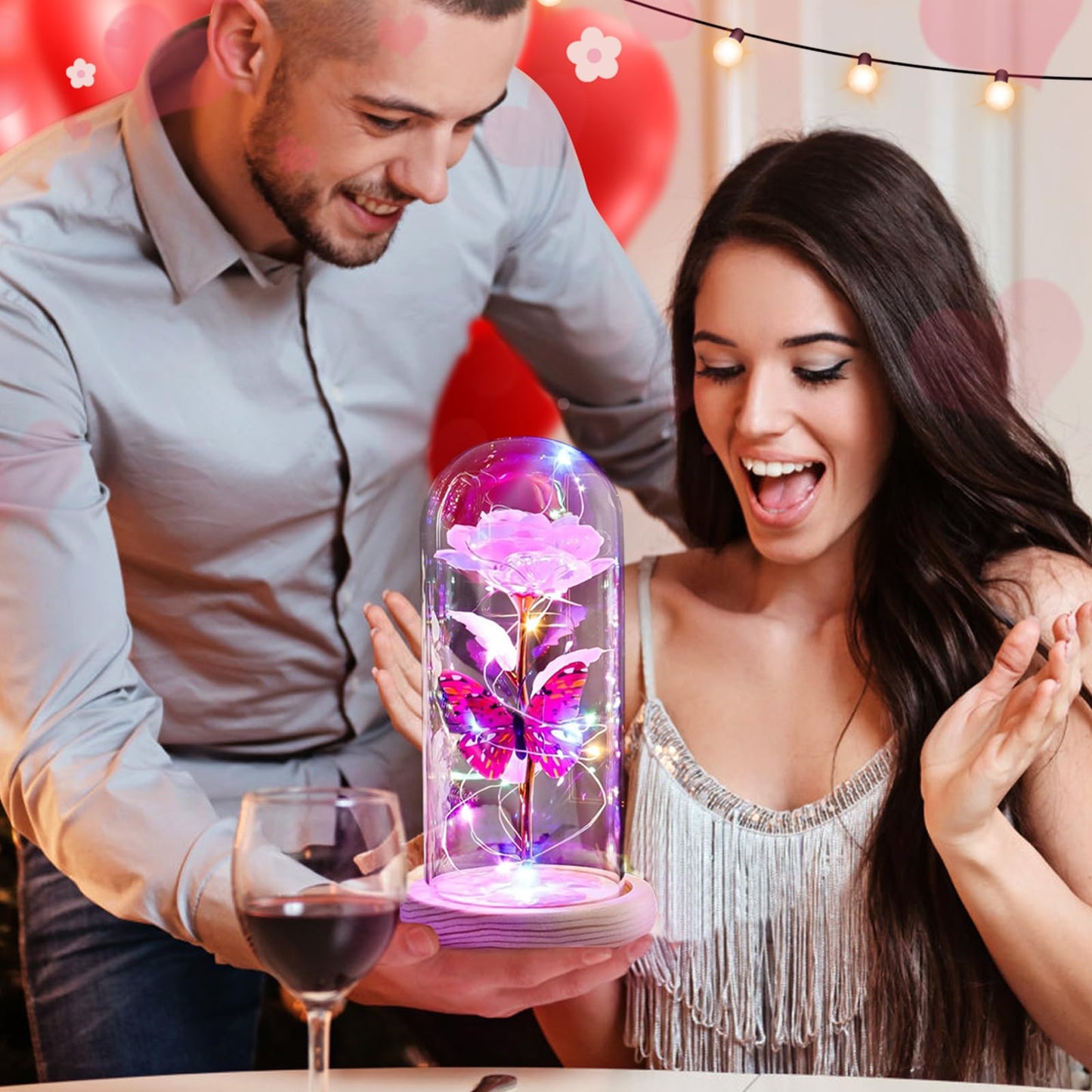 Beferr Birthday Gifts for Women Galaxy Glass Rose Forever Preserved Flowers for Delivery Light Up Rose in Glass Dome Mothers Day Pink Butterfly Gifts for Mom Grandma Wife Her Daughter Girlfriend