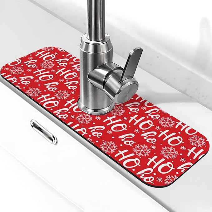 Christmas Snowflake Ho Red Buffalo Plaid Kitchen Sink Splash Guard Faucet Mat 1
