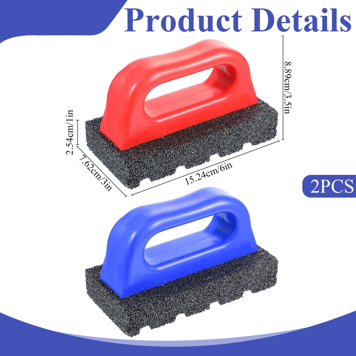 SHENLIU 2 Pcs Rub Brick with Handle Concrete 20 Grit Masonry Tools Smoothing Cleaning Removing Marks Tool Surface Concrete Tools (Red, Blue)