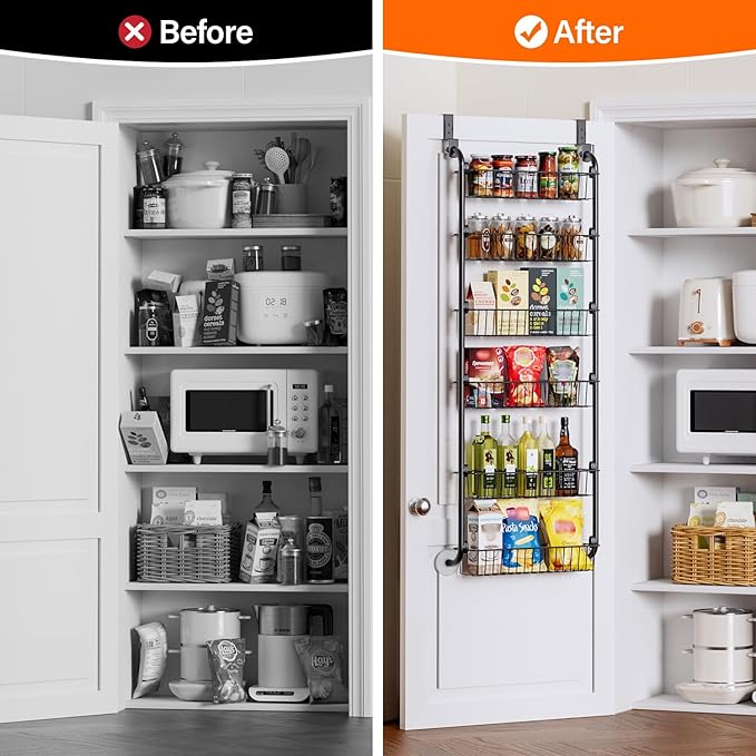 Delamu Over the Door Pantry Organizer, 6-Tier Metal Pantry Door Organization