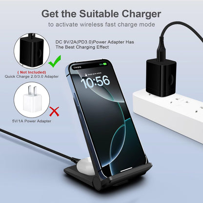 Wireless Charger 2 in 1, 20W Fast Wireless Charging Stand Station Foldable for iPhone 17 16 15 14 13 12 Pro Max/XS,Air Pods, for Samsung Galaxy S25/S24/S23/S22/S21/S20,Note20/10,Galaxy Buds