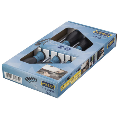 HAZET 810SPC/6 Slot Cross Recess Profile PH Screwdriver Set with Burnished Tip - Matt Chrome-Plated