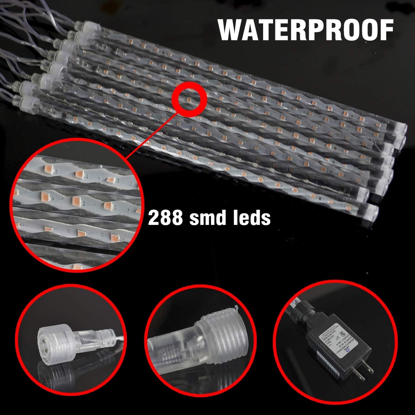 FUNPENY Meteor Shower Rain Lights, 288 LED Icicle Snow Falling Christmas Lights, Xmas Tree Holiday Decoration, White