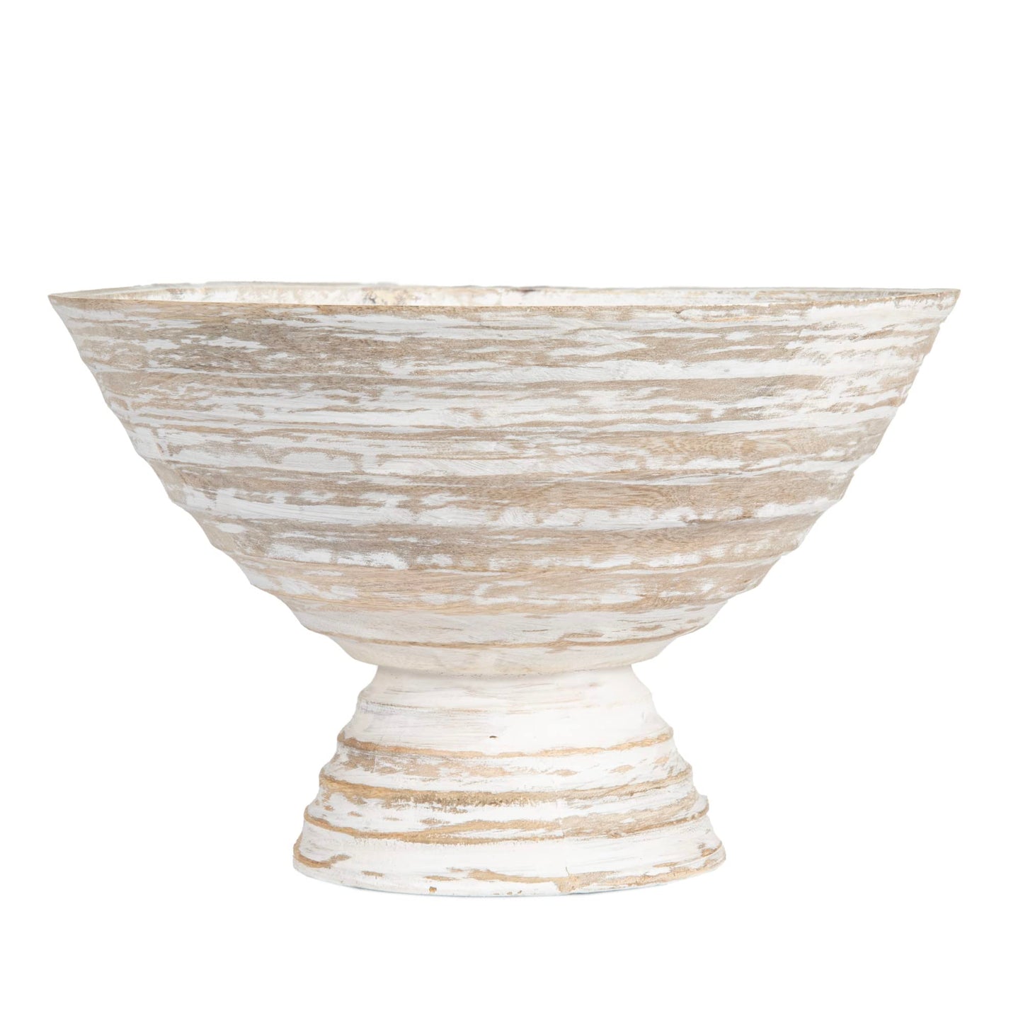 Creative Co-Op Boho Wood Pedestal Serving Bowl, White Wash Finish
