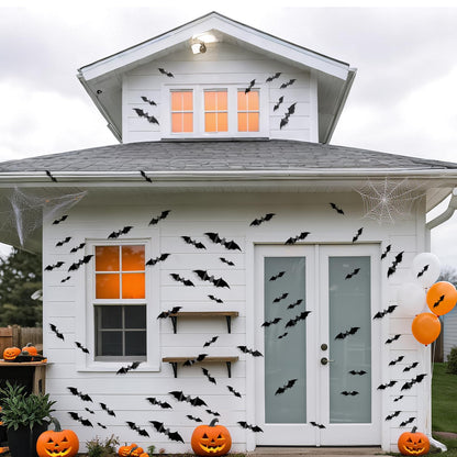 CLEANGOR 140Pcs Bats Halloween Decor, Spooky Halloween Party Supplies Stickers, 3D Bats Wall Decal, Cute Halloween Decorations Indoor for Bedroom, Bathroom, Home, Door, Window, Office