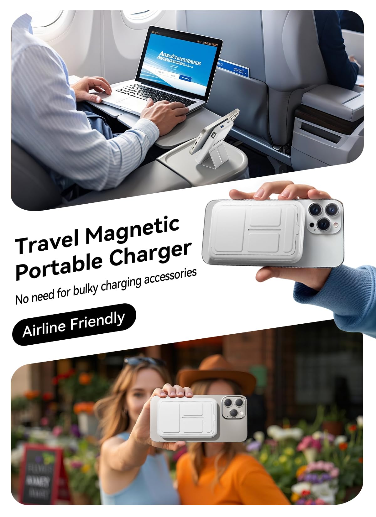 Magnetic Portable Charger, 10000mAh Wireless Power Bank with 20W USB-C Fast Charging, Foldable Stand & LED Display Magnetic Battery Pack, Compatible with iPhone 16/15/14/ All Series