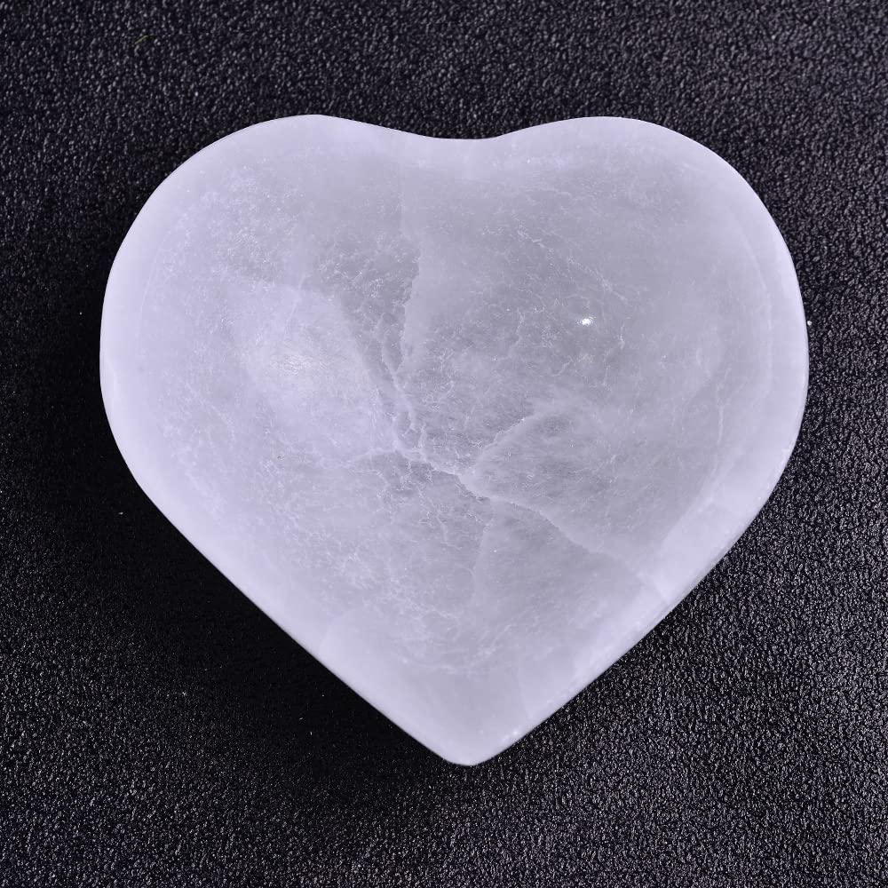 JIC Gem Heart Shape Selenite Crystal Bowl Moroccan Selenite Plate for Cleansing and Recharging Crystals and Healing Stones 4 Inch