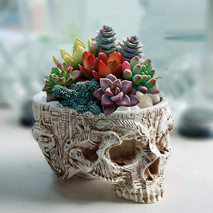 Skull Potted Plant Head Planter Pen Holder Desk Office Organizer Stationery Small Succulent Pots Gifts Decor Mini Resin Home Gardening Flower Pot Special Creative Outdoor Halloween Christmas Party