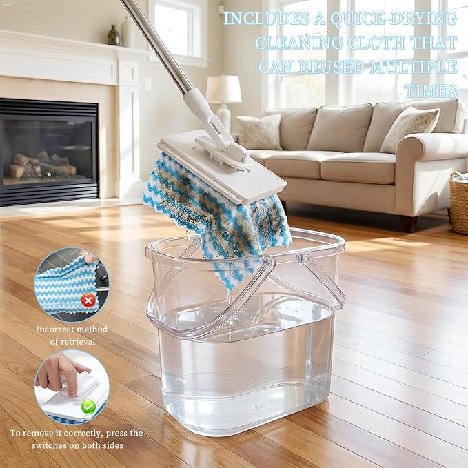 Snap Grip Mini Mop, Zero Touch MiniMop, Disposable Clip Mopstick Reusable Cloths