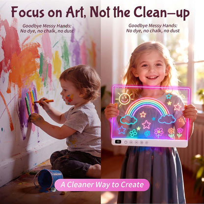 16" Rechargeable LED Drawing Board for Kids, Doodle LED Note Board with Colors, Neon Light Up Drawing Board with Markers&Tracing Paper, Creative Easter Birthday Christmas Gift Ideas