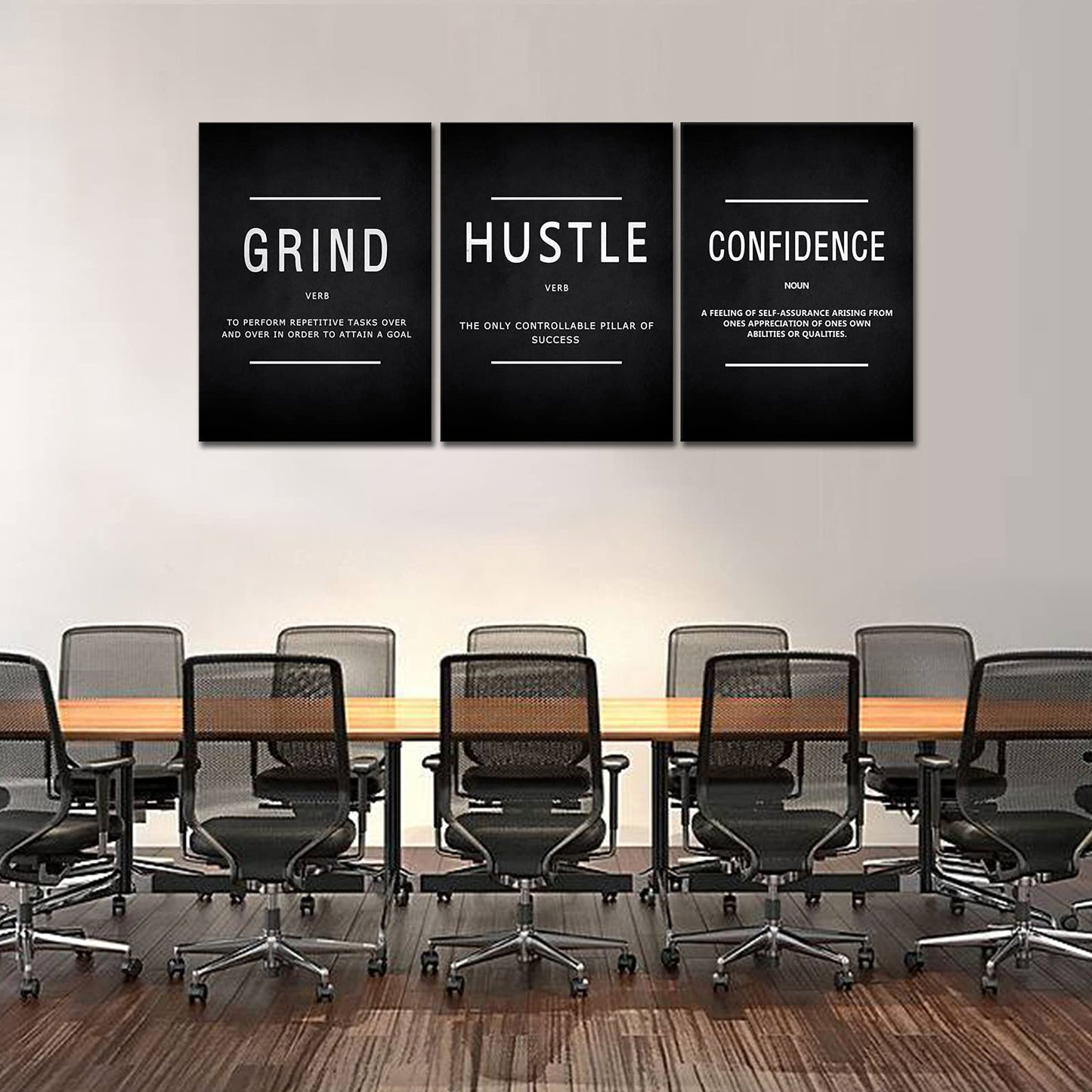 KAWAHONE Canvas Painting Wall Art, Grind Hustle Execution Motivational Wall Art Decoration Posters Prints for Living Room Bedroom, Office Decor, Gallery-Wrapped Canvas Art Set Framed Ready to Hang