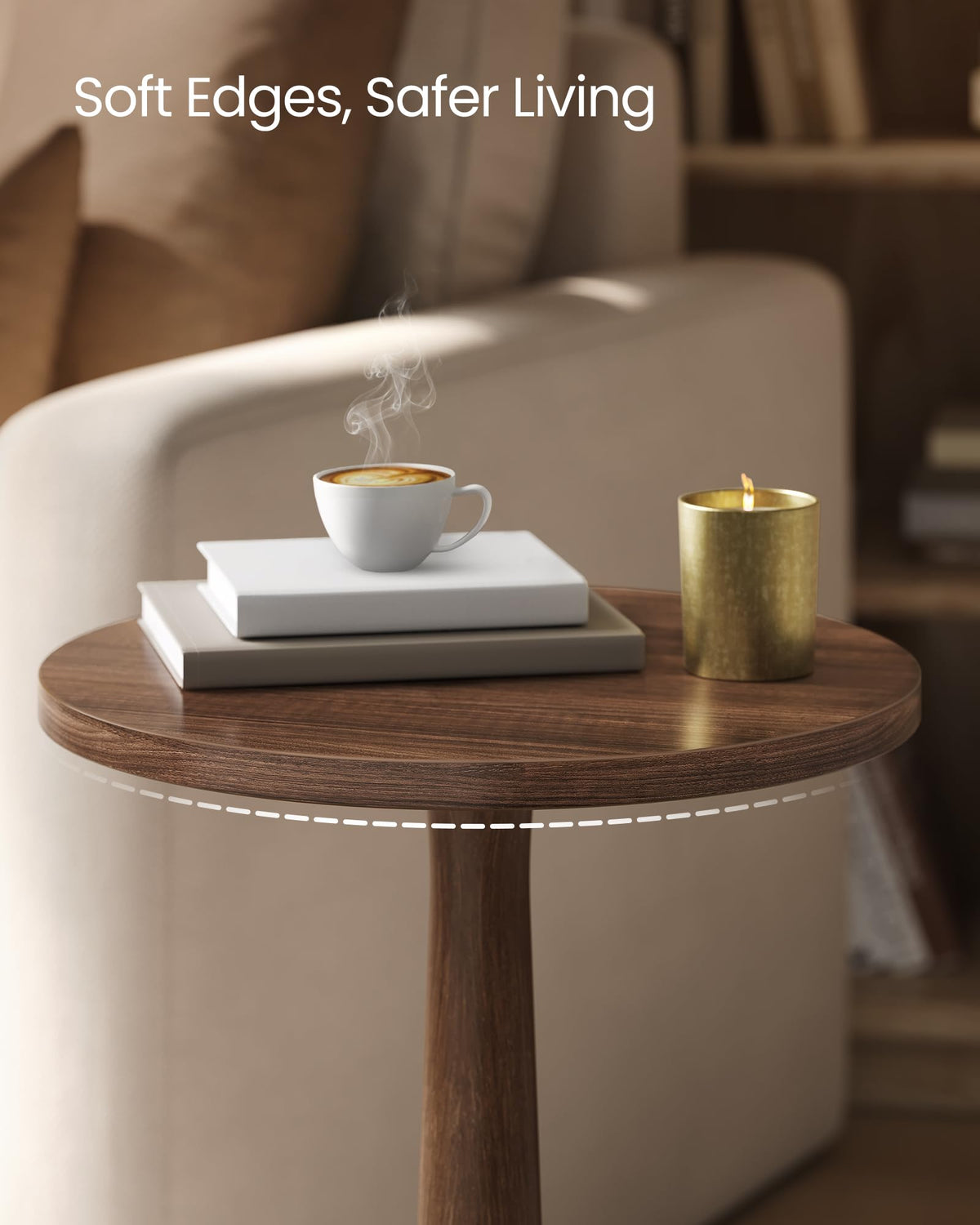 VASAGLE MARIEL Collection - Round Side Table, Small Drink End Table for Small Spaces, Accent Nightstand, Solid Wood Leg, Mid-Century Modern, for Living Room Bedroom, Chestnut Walnut ULET293KX01S