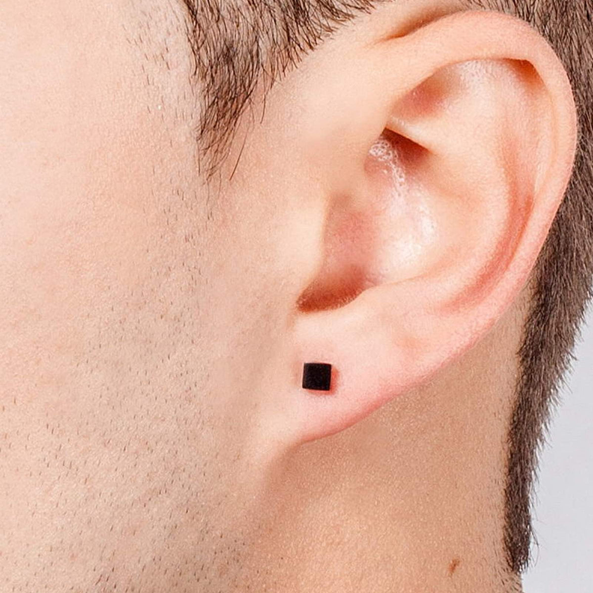 Sterling Silver Stud Earrings for Women Men- 4 Pairs of Hypoallergenic Simple Geometric Small Stud Earring Set Tiny Circle Triangle Square Bar Stud Earrings Mini Cartilage Tragus Earrings(Black Gold)