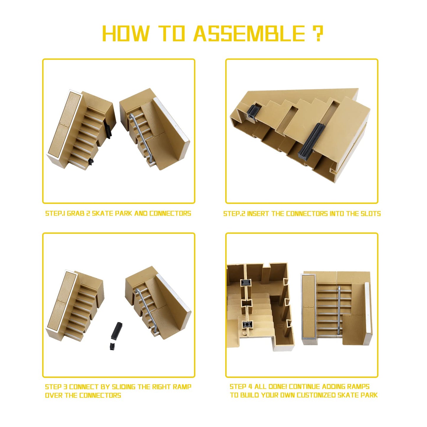 IOUGDSEC Skate Park Kit Ramp Parts for Finger Skateboard Park Kit Part Training Props with 4 Finger Decks 2 Finger Bike 1 Pair Skates and 1 Scooters