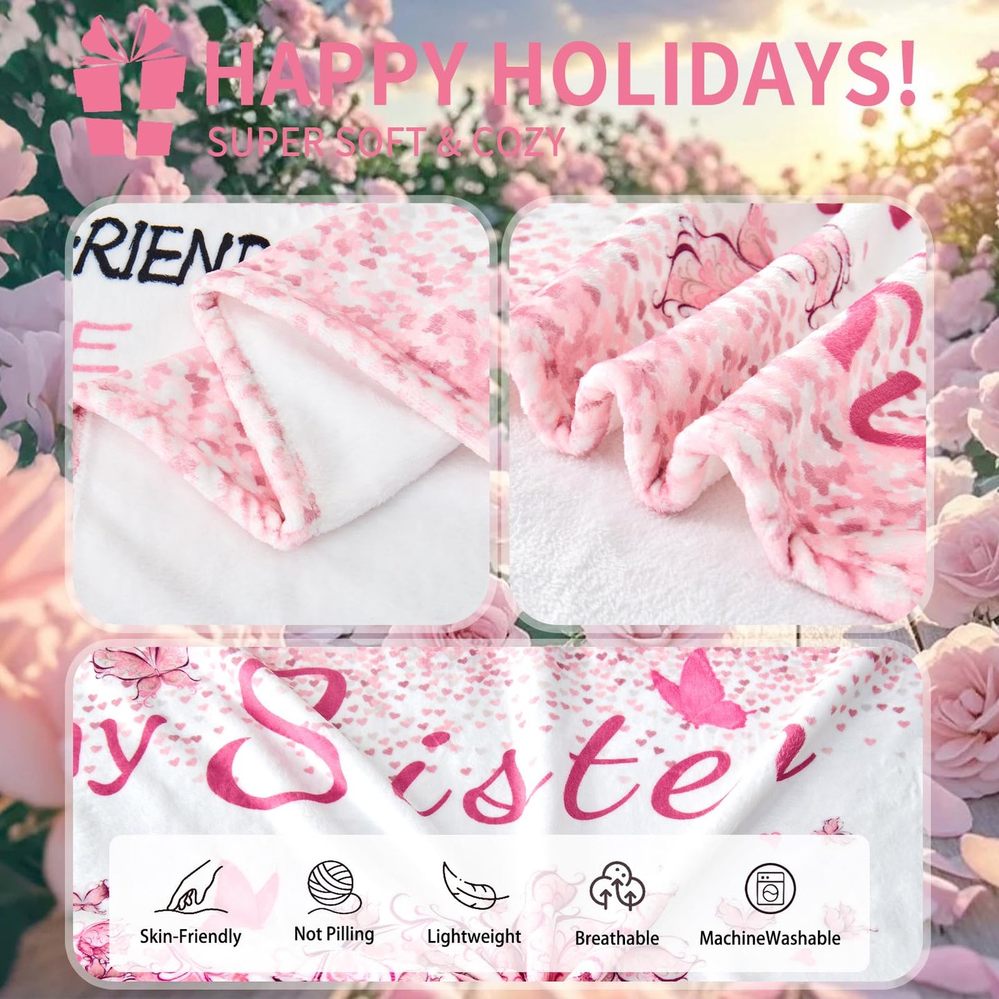 Mothers Day Blanket Gifts for Sister, Happy Birthday Sister Gifts Blanket, Sisters Gift from Sis, Sisters Gift for Christmas - Graduation - Thanksgiving Soft Throw Blanket 60" X 50"