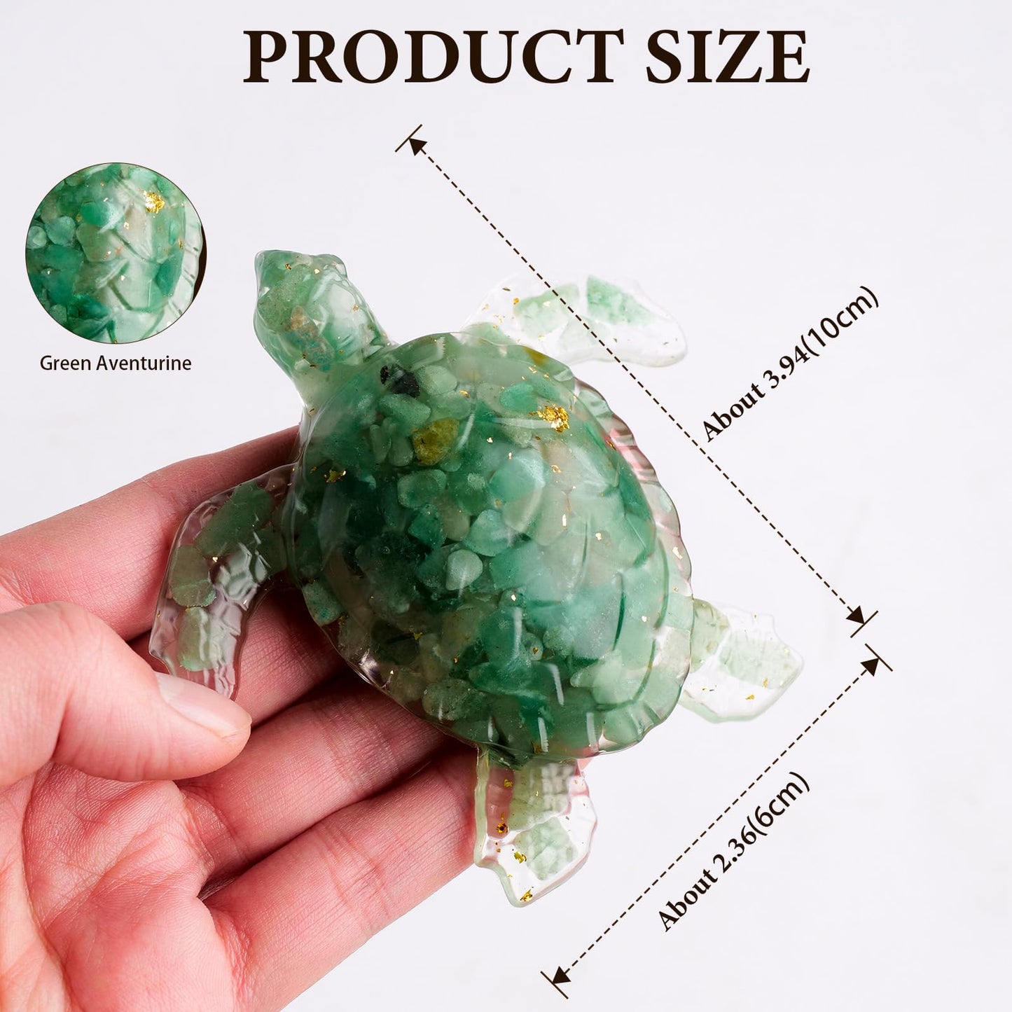 RJINGSHI Crystal Turtle Figurine, Handmade Resin Sea Turtle Statue, 1 Piece, for Home, Office, Desk, Shelf, Fish Tank or Meditation Space (Green Aventurine)