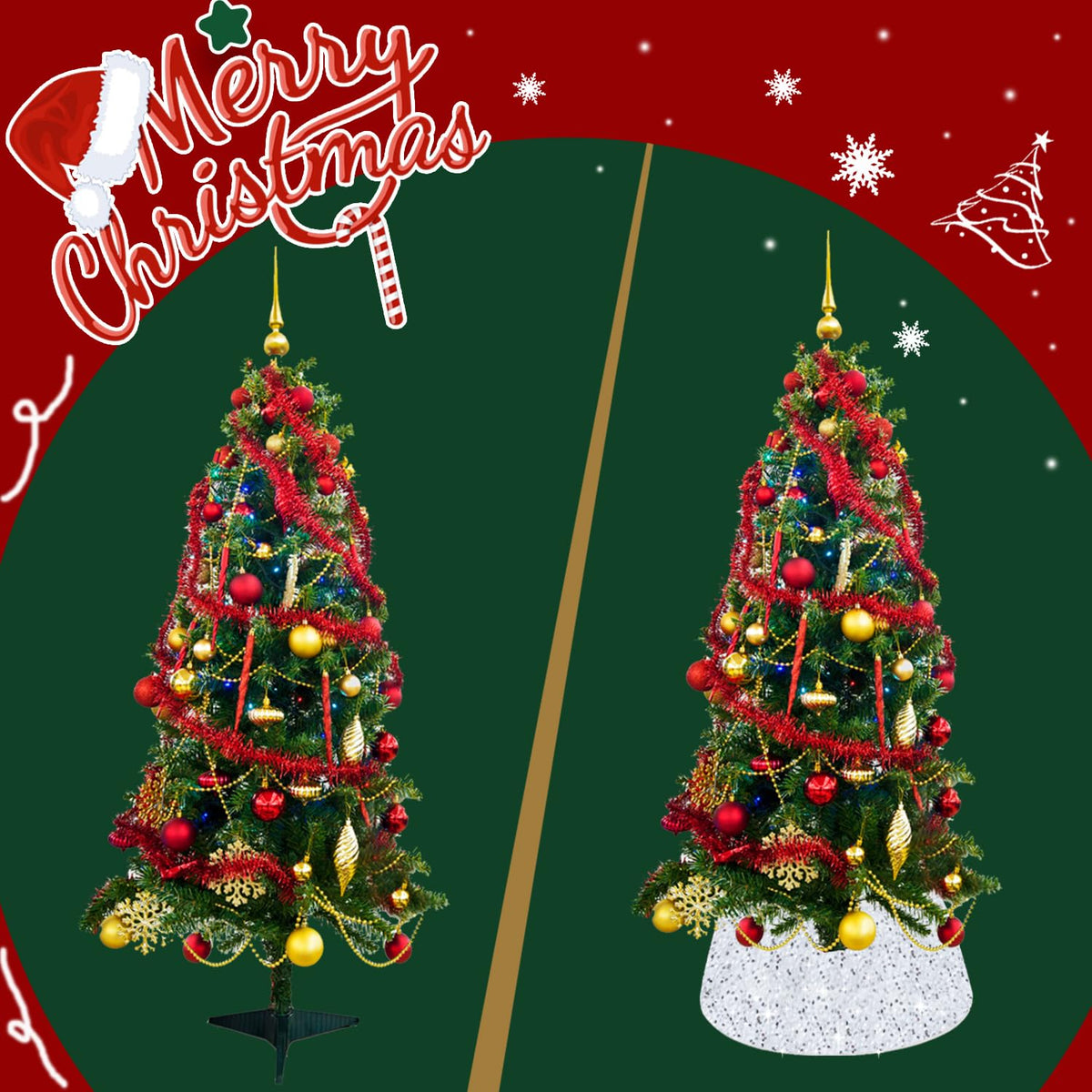 SOMUAUY Christmas Tree Collar Silver White Tree-Collar 24 Inch Halloween Christmas Tree Collars for Artificial Trees Sequin Halloween Tree Skirt for Xmas Tree Ornaments Tree Base Party Home Decor