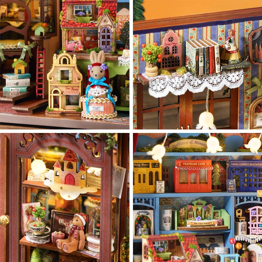 DIY Dollhouse Miniature Kit, Mini Fairy Tale Shop Puzzle Model 1:24 Scale Dolls House Store Furniture Accessories and LED Lights Kid Boy Girl Birthday