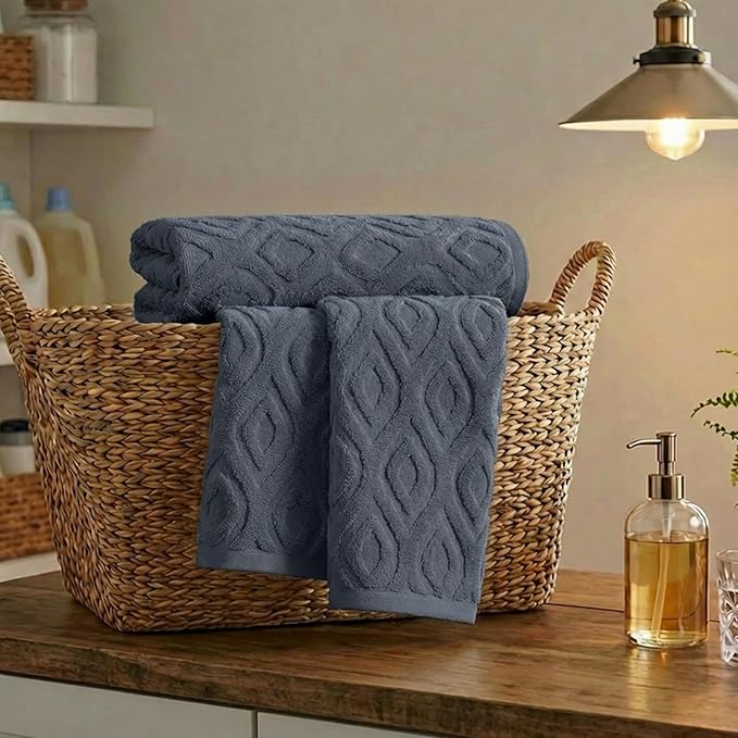 Artoid Mode 1 Pc Grey 3D Diamond Grid Jacquard Hand Towels