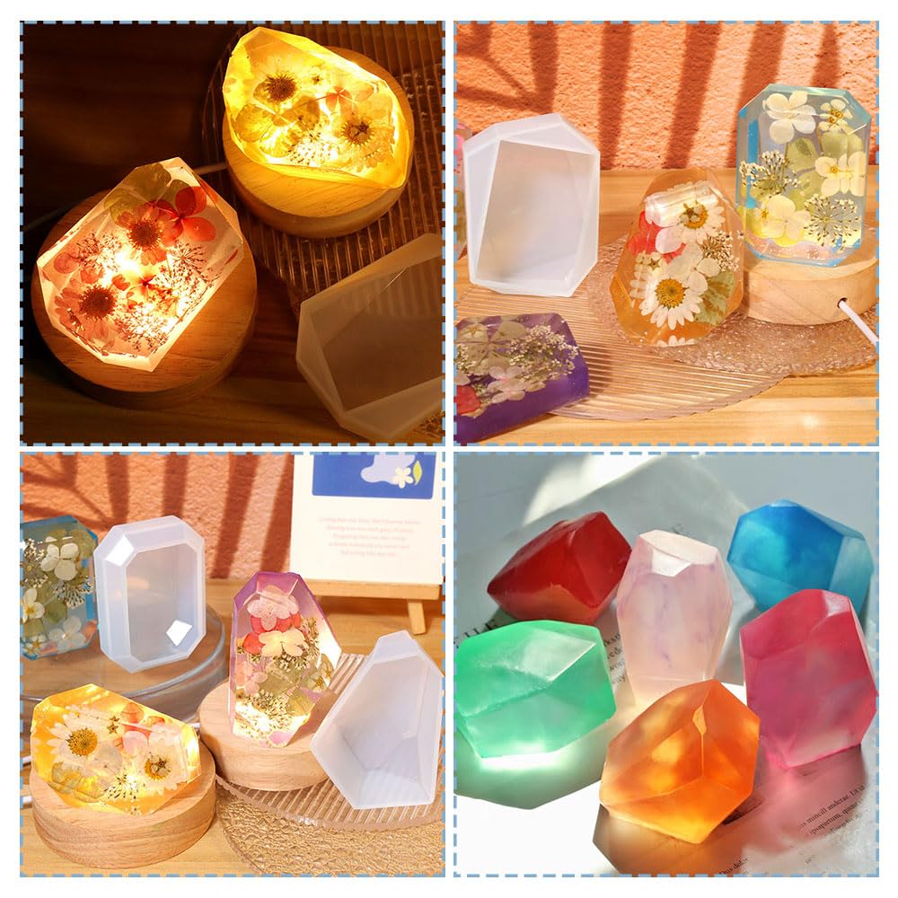 BIGEBO Gem Stone Resin Molds Silicone, Multi-Faceted Crystal Molds for Epoxy Resin Quartz Jewelry Candle Soap Ice Cube Keychain Pendant Resin Tools