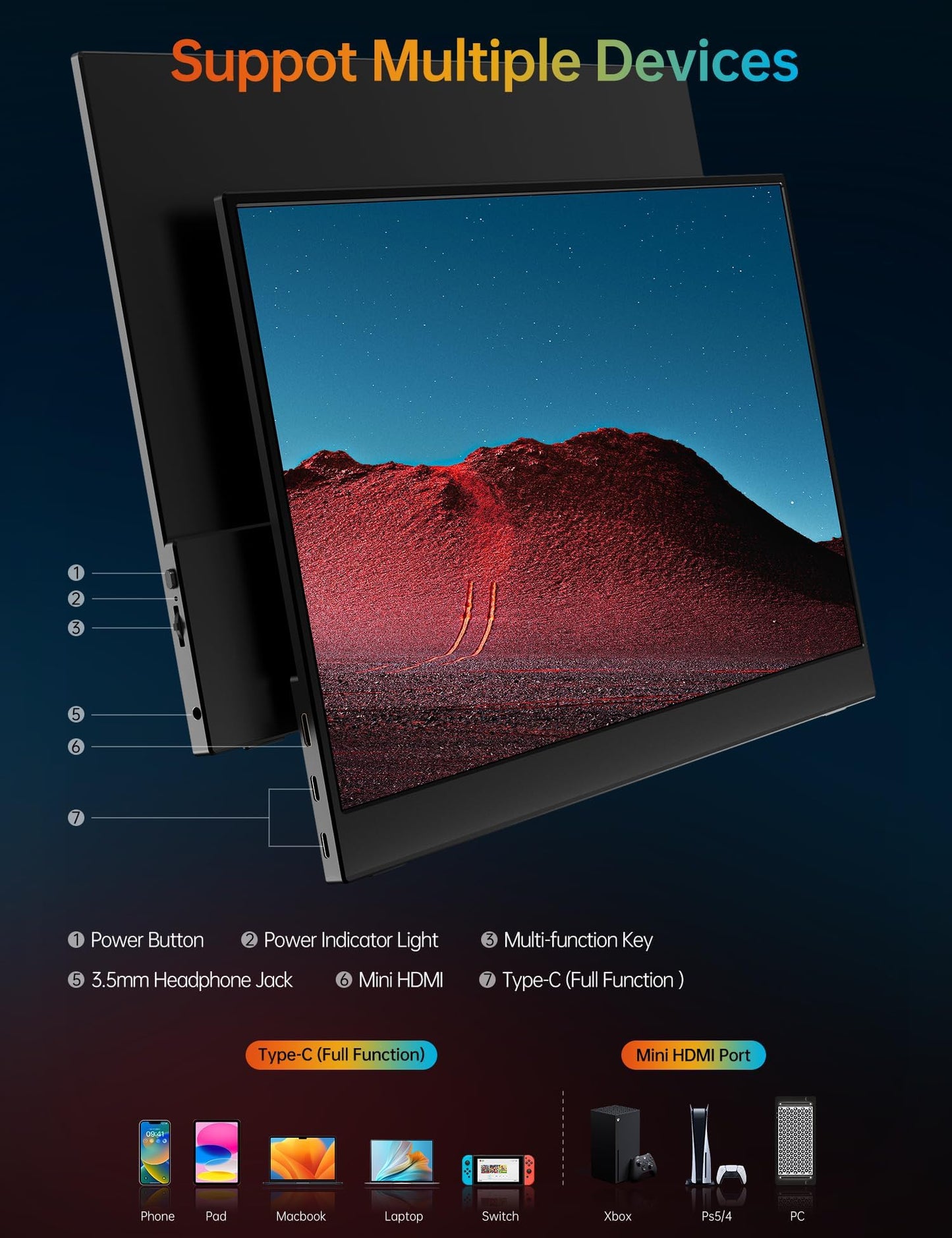 VILVA Portable-Monitor-for-Laptop - 15.6'' 1080P FHD IPS Display USB-C HDMI Portable Monitor for Laptop with Cover and Speakers External Monitor for Laptop/PC/Mac/Phone/Xbox Switch/PS4/