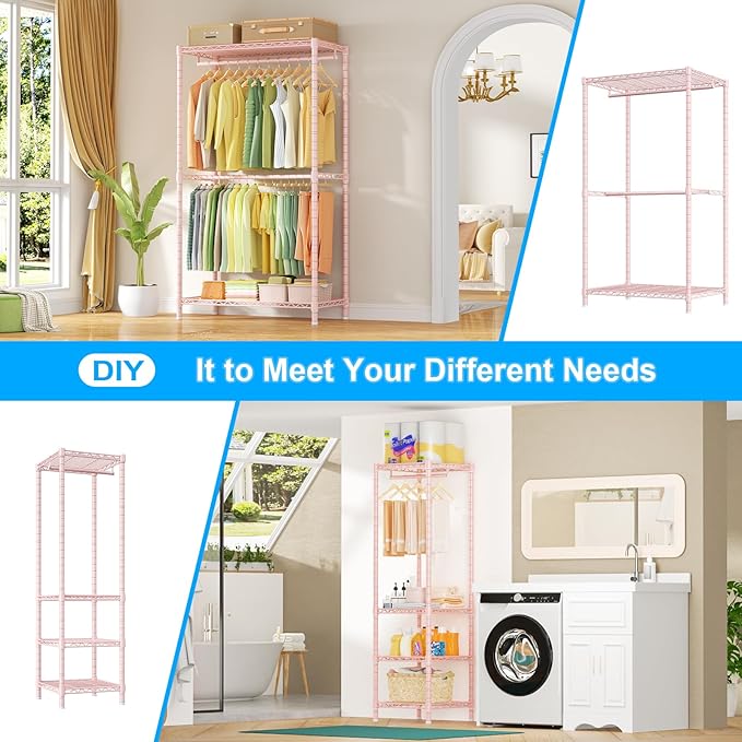 Ulif E10 Clothes Rack（With Stretchable Hanger Rod）Freestanding Clothing Racks
