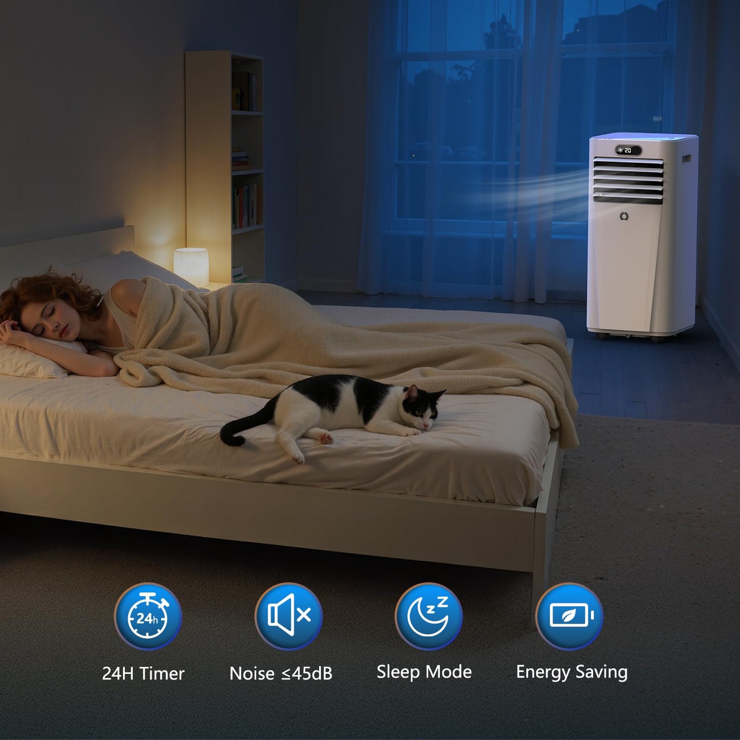 10000Btu Portable Air Conditioners, 4 in 1 Portable AC with Cooling, Dehumidification, Fan, for Medium Rooms (450 Sq.Ft), featuring an Auto-Evaporation System，Silent-Running Standing AC for Bedrooms