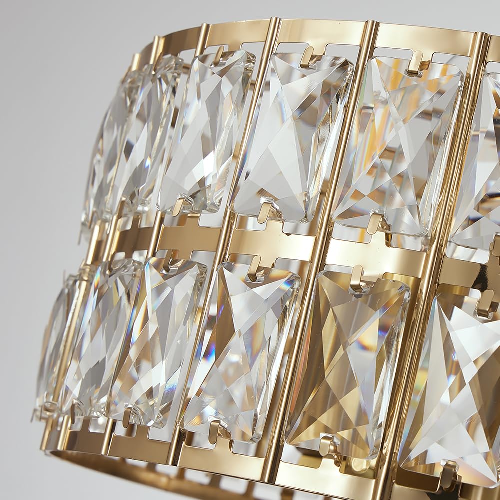 SeeU Modern Crystal Ceiling Light Fixture Brass Semi Flush Mount Ceiling Light Chandelier 4 Heads Crystal Chandelier