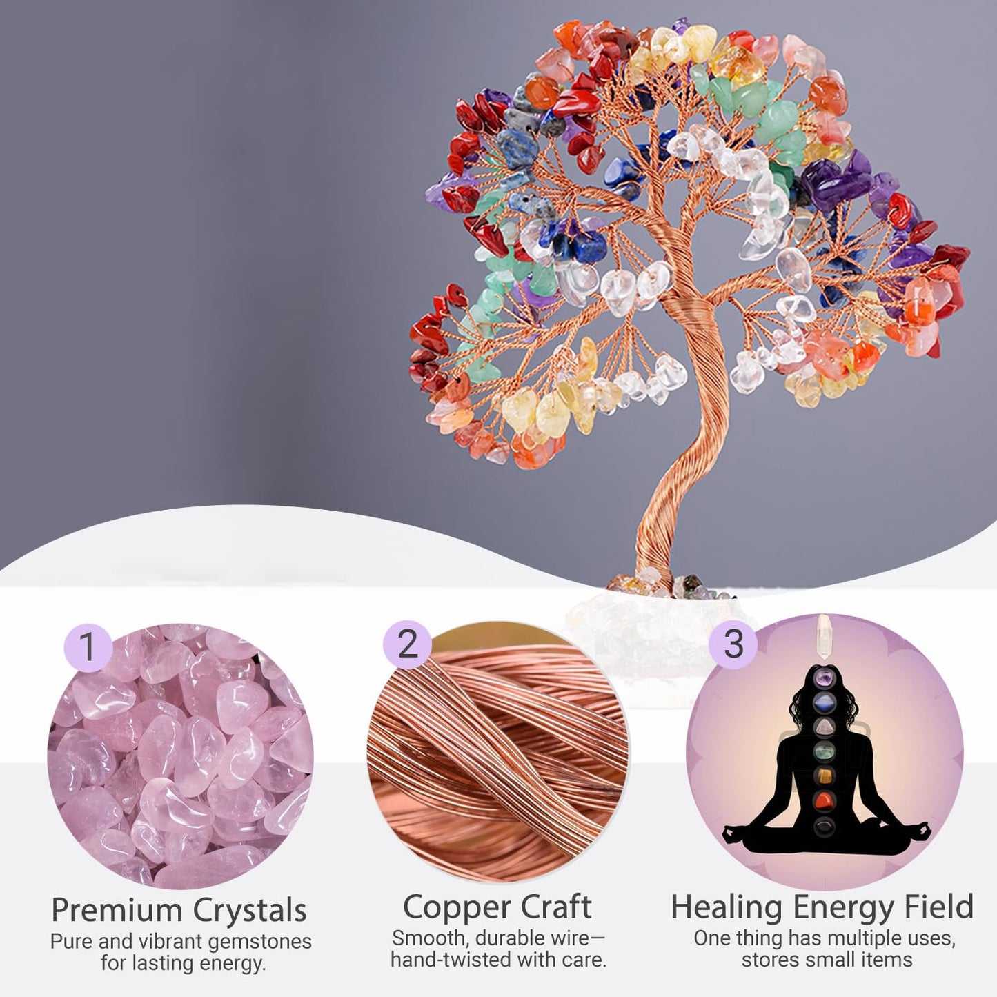 Crystal Tree of Life Decor, 7 Chakra Stones Gemstone Money Tree, 6.3 Inch Mini Bonsai for Desk, Feng Shui Decor, Gifts for Women