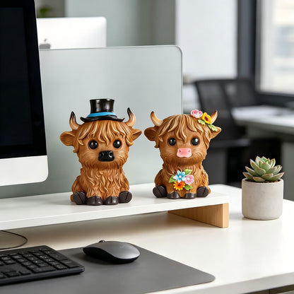 nawaza Highland Cow Statue Resin 2 pcs Birthday Gifts for Women,Mom,Highland Cow Gifts Beautifully Crafted Home Office Farmhouse Kitchen Decorations Figurine