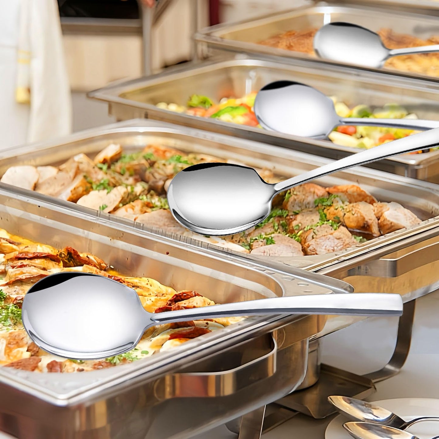 Large Serving Spoons Set Stainless Steel 12 Inch Slotted Spoon and Serving Spoon Serving Utensils for Buffet Catering Dishwasher Safe(1 Spoons, 1 Slotted,Silver)