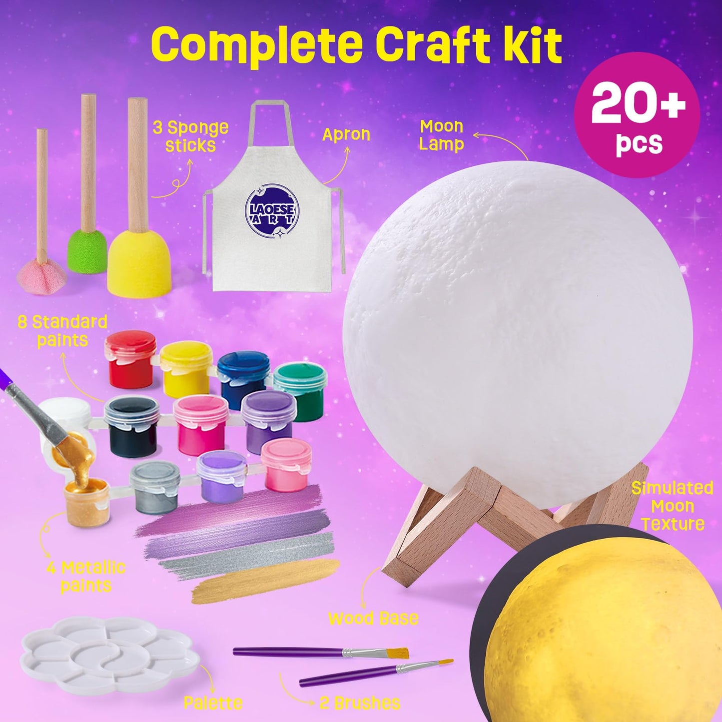 Paint Your Own Moon Lamp Kit, Cool Gifts DIY 3D Moon Night Light, Arts and Crafts for Kids Ages 8-12, Space Art Supplies Craft Kits, Girls Boy Birthday & Christmas Gifts Ages 3 4 5 6 7 8 9 10 11 12+