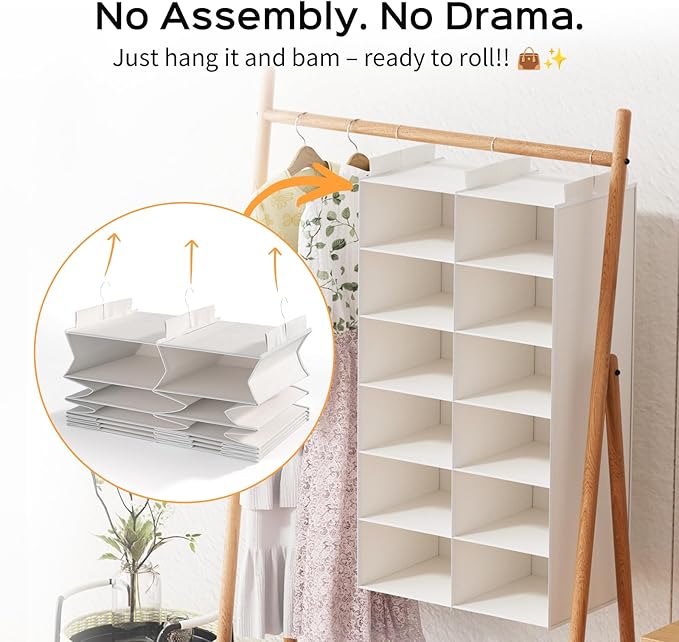 Space-Saving Hanging Closet Storage Organizer – Dual-Row Foldable Shelves